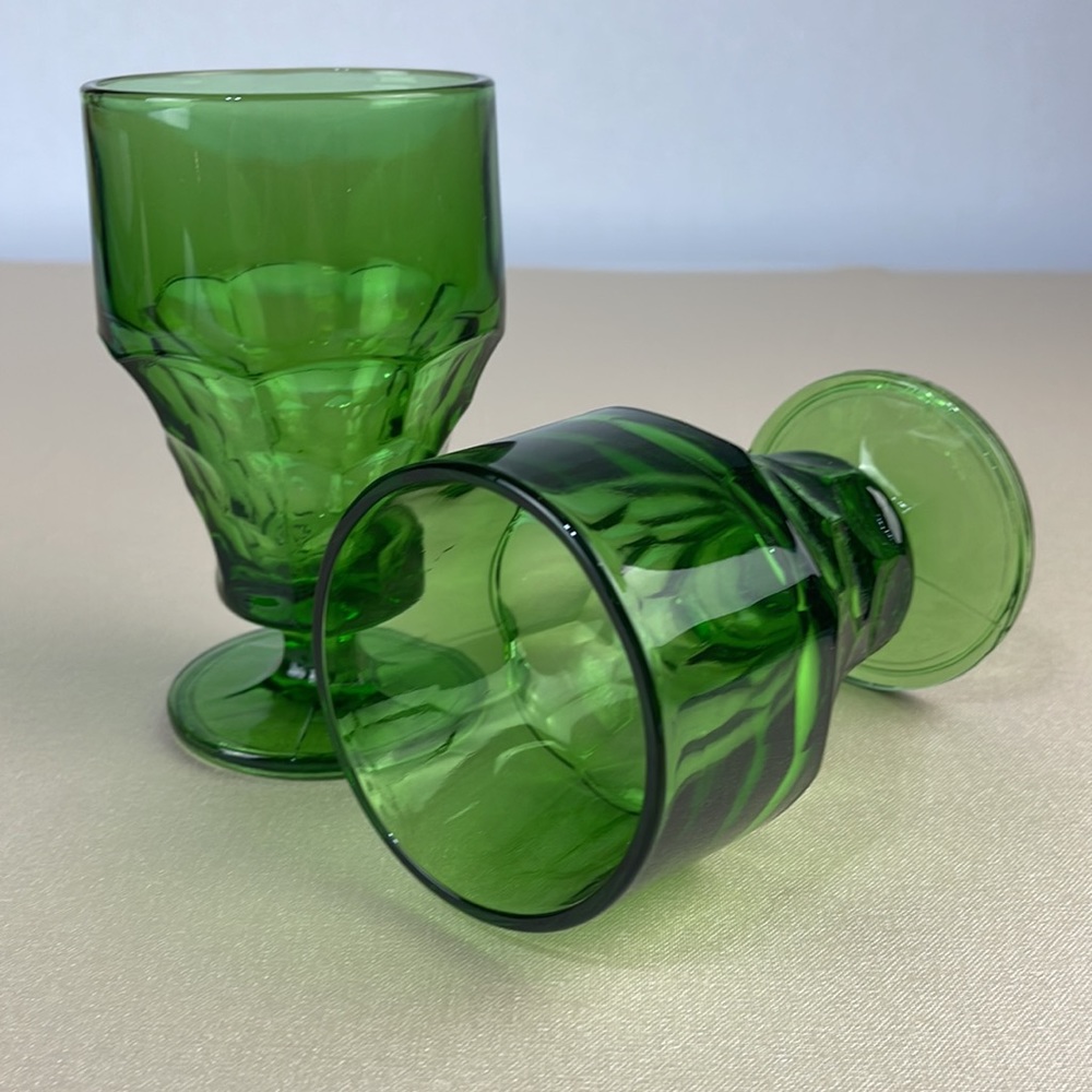 Vintage Green Viking Georgian Pedestal Glasses (set of 2) - Picture 2 of 11